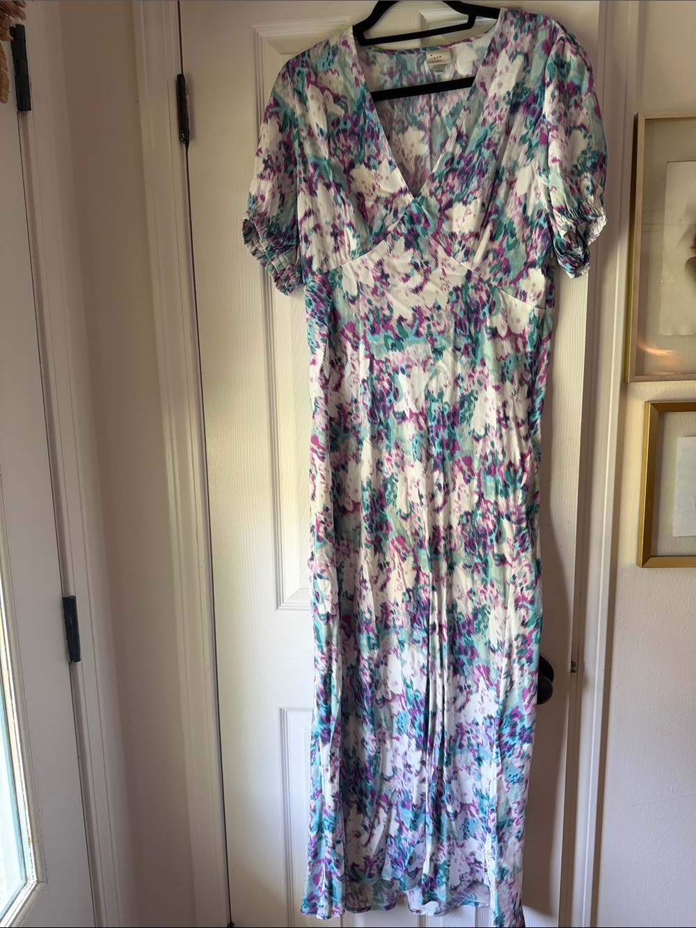 a new day White Maxi Dress with Teal & Purple Floral Print